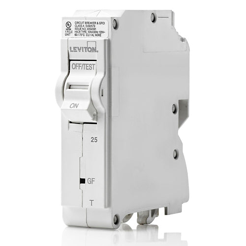 Leviton LB125-EPT, 25A 1-Pole GFPE Branch Circuit Breaker with Thermal Magnetic Trip Technology and Plug-On Installation, 120V, 10kA Short-Circuit Rating