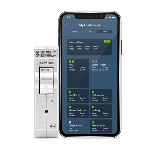 Leviton LB125-S, 25A 1-Pole Smart Standard Branch Circuit Breaker with Hydraulic Magnetic Trip Technology and Plug-On Installation, 120V, 10kA Short-Circuit Rating