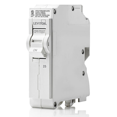 Leviton LB125, 25A 1-Pole Standard Branch Circuit Breaker with Hydraulic Magnetic Trip Technology and Plug-On Installation, 120V, 10kA Short-Circuit Rating