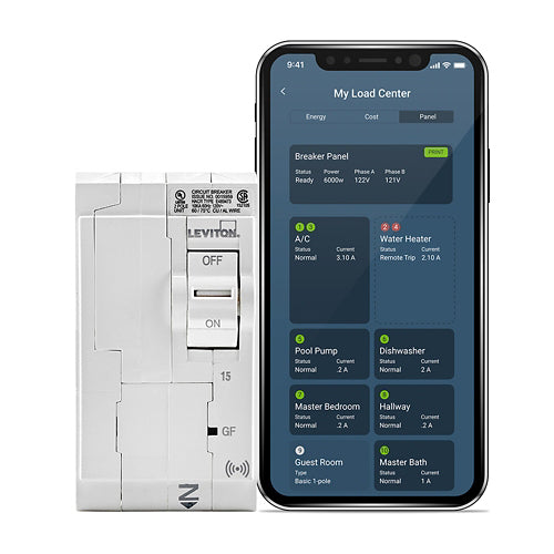 Leviton LB215-ES, 15A 2-Pole Smart GFPE Branch Circuit Breaker with Hydraulic Magnetic Trip Technology and Plug-On Installation, 120/240 VAC, 10kA Short-Circuit Rating