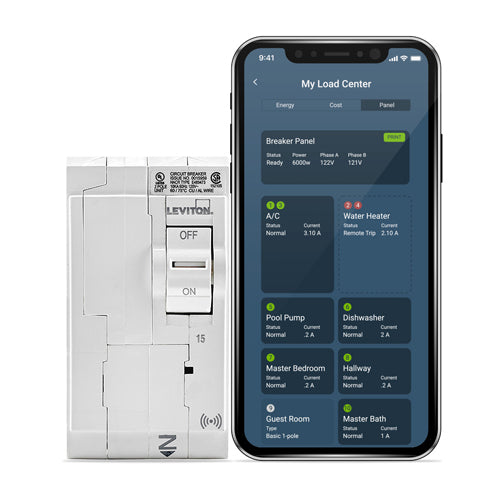 Leviton LB215-S, 15A 2-Pole Smart Standard Branch Circuit Breaker with Hydraulic Magnetic Trip Technology and Plug-On Installation, 120/240 VAC, 10kA Short-Circuit Rating