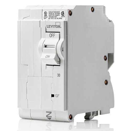 Leviton LB230-EP, 30A 2-Pole GFPE Branch Circuit Breaker with Hydraulic Magnetic Trip Technology and Plug-On Installation, 120/240V, 10kA Short-Circuit Rating