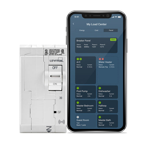 Leviton LB230-ES, 30A 2-Pole Smart GFPE Branch Circuit Breaker with Hydraulic Magnetic Trip Technology and Plug-On Installation, 120/240 VAC, 10kA Short-Circuit Rating