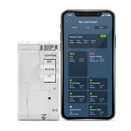 Leviton LB235-S, 35A 2-Pole Smart Standard Branch Circuit Breaker with Hydraulic Magnetic Trip Technology and Plug-On Installation, 120/240 VAC, 10kA Short-Circuit Rating
