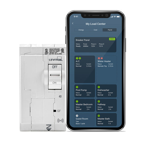 Leviton LB240-ES, 40A 2-Pole Smart GFPE Branch Circuit Breaker with Hydraulic Magnetic Trip Technology and Plug-On Installation, 120/240 VAC, 10kA Short-Circuit Rating