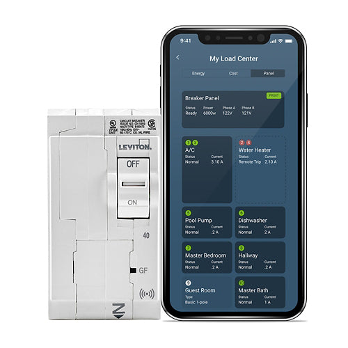 Leviton LB240-GS, 40A 2-Pole Smart GFCI Branch Circuit Breaker with Hydraulic Magnetic Trip Technology and Plug-On Installation, 120/240 VAC, 10kA Short-Circuit Rating