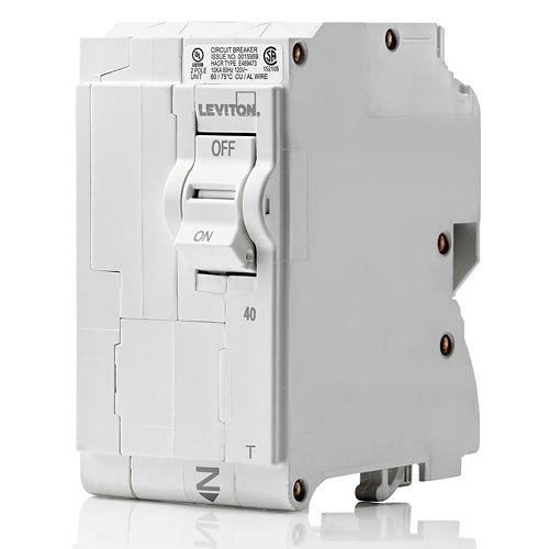 Leviton LB240-T, 40A 2-Pole Standard Branch Circuit Breaker with Thermal Magnetic Trip Technology and Plug-On Installation, 120/208 and 120/240 VAC, 10kA Short-Circuit Rating