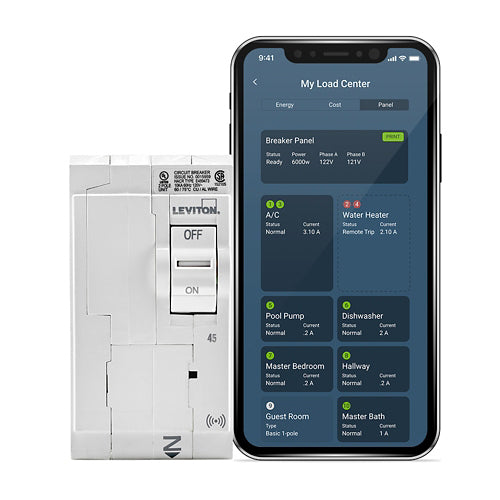 Leviton LB245-S, 45A 2-Pole Smart Standard Branch Circuit Breaker with Hydraulic Magnetic Trip Technology and Plug-On Installation, 120/240 VAC, 10kA Short-Circuit Rating