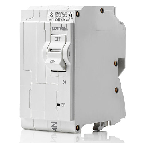 Leviton LB260-EP, 60A 2-Pole GFPE Branch Circuit Breaker with Hydraulic Magnetic Trip Technology and Plug-On Installation, 120/240V, 10kA Short-Circuit Rating