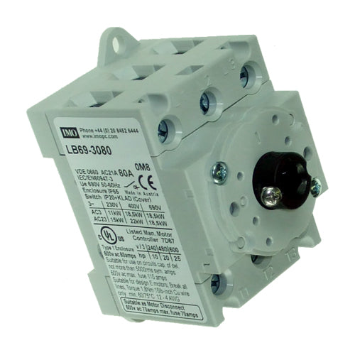 IMO LB69-3080, Base Mount Door Interlock 69 Series AC Disconnect, IP66, 3 Pole, 80A, Enclosed/Interlocked Handle