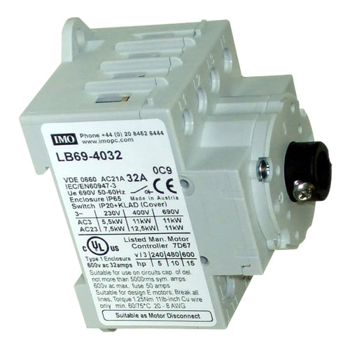 IMO LB69-4032, Base Mount Door Interlock 69 Series AC Disconnect, IP66, 4 Pole, 32A, Enclosed/Interlocked Handle