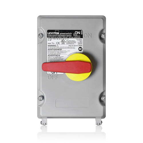 Leviton LDS30-FAX, Fused Powerswitch Safety Disconnect Switch, 30/32 Amp, 600 Volt, Non-Metallic Enclosure