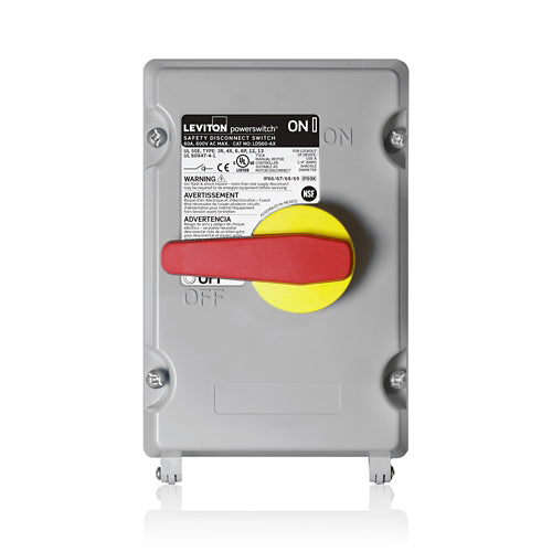 Leviton LDS60-AC, Non-Fused Powerswitch Safety Disconnect Switch with Factory Installed Auxiliary Contact, 60 Amp, 600 Volt, Non-Metallic Enclosure
