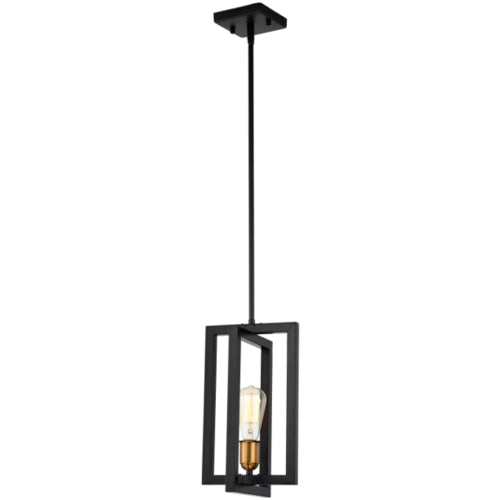 Litup LIT2430BK-GD, 1-Light 8'' Pendant, 60W, Medium E26 Base, Black Finish with Gold Socket Rings