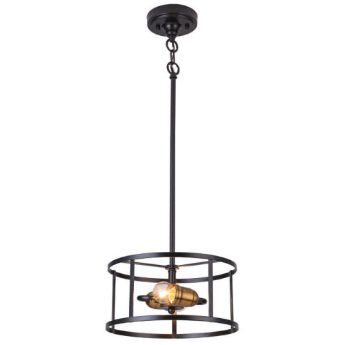 Litup LIT2431BK-GD, 2-Light 12'' Pendant with Chain and Loop, 60W, Medium E26 Base, Black Finish with Gold Socket Rings, Suitable for Sloped Ceiling