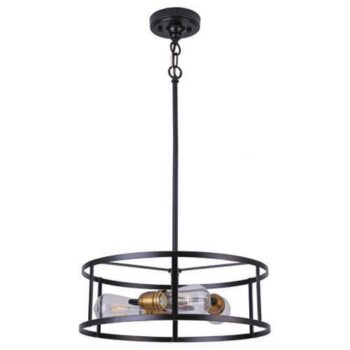 Litup LIT2432BK-GD, 3-Light 16'' Pendant with Chain and Loop, 60W, Medium E26 Base, Black Finish with Gold Socket Rings, Suitable for Sloped Ceiling