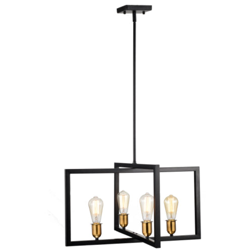 Litup LIT2434BK-GD, 4-Light 24'' Pendant, 60W, Medium E26 Base, Black Finish with Gold Socket Rings