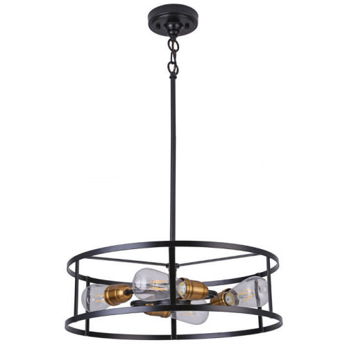 Litup LIT2435BK-GD, 4-Light 18'' Pendant with Chain and Loop, 60W, Medium E26 Base, Black Finish with Gold Socket Rings, Suitable for Sloped Ceiling