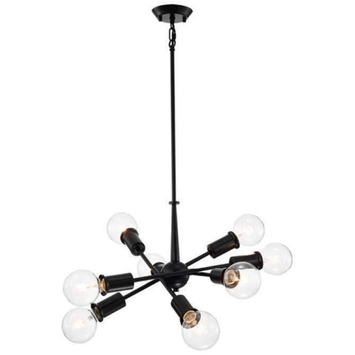 Litup LIT2532BK-BK, 8-Light Pendant with Chain Link and Loop, 60W, Medium E26 Base, Black Finish with Black Socket Rings, For the Sloped Ceiling