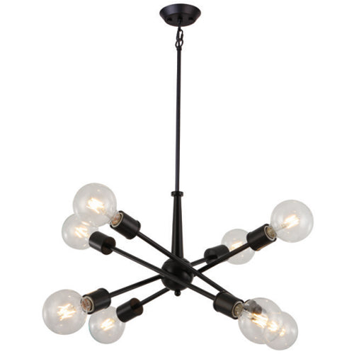 Litup LIT2533BK+MC, 8-Light Pendant with Chain Link and Loop, 60W, Medium E26 Base, For the Sloped Ceiling, Black Finish with Replaceable Multi Color Socket Rings