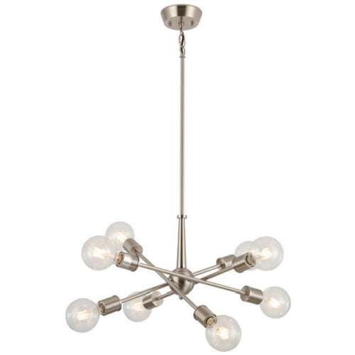 Litup LIT2533SN+MC, 8-Light Pendant with Chain Link and Loop, 60W, Medium E26 Base, For the Sloped Ceiling, Satin Nickel Finish with Replaceable Multi Color Socket Rings