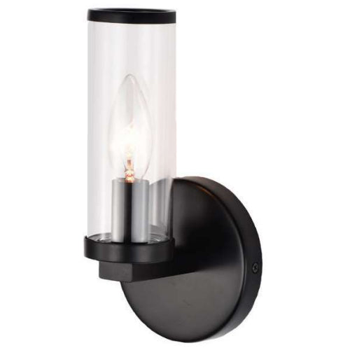 Litup LIT3001BK-CL, 9'' Wall Sconce, 60W, Candelabara E12 Base, Black Finish with Clear Glass, Can Be Mounted Up or Down