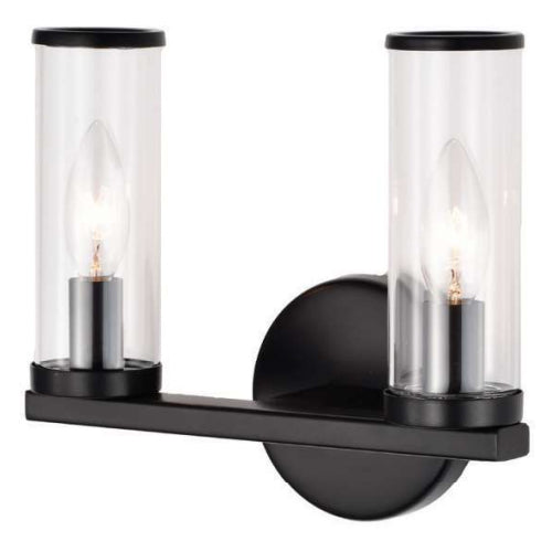 Litup LIT3022BK-CL, 2-Light Vanity, 60W, Candelabara E12 Base, Black Finish with Clear Glass, Can Be Mounted Up or Down