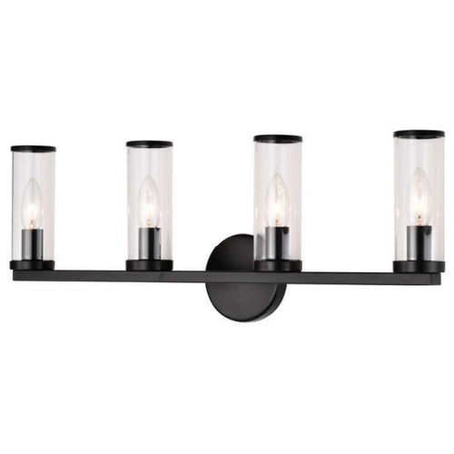 Litup LIT3024BK-CL, 4-Light Vanity, 60W, Candelabara E12 Base, Black Finish with Clear Glass, Can Be Mounted Up or Down