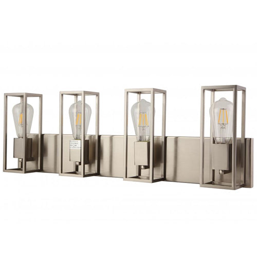 Litup LIT3124SN-SN, 4-Light Vanity, 60W, Medium E26 Base, Satin Nickel Finish with Satin Nickel Sockets, Can Be Mounted Up or Down