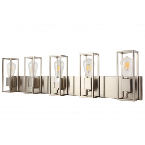 Litup LIT3125SN-SN, 5-Light Vanity, 60W, Medium E26 Base, Satin Nickel Finish with Satin Nickel Sockets, Can Be Mounted Up or Down