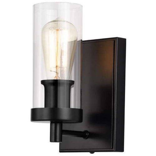 Litup LIT3201BK+MC-CL, 8.5'' Wall Sconce, 60W, Medium E26 Base, Black Finish with Clear Glass, Replaceable Multi Color Socket Rings Included, Can Be Mounted Up or Down