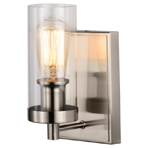 Litup LIT3201SN+MC-CL, 8.5'' Wall Sconce, 60W, Medium E26 Base, Satin Nickel Finish with Clear Glass, Replaceable Multi Color Socket Rings Included, Can Be Mounted Up or Down