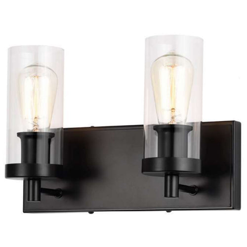 Litup LIT3222BK+MC-CL, 2-Light Vanity, 60W, Medium E26 Base, Black Finish with Clear Glass, Replaceable Multi Color Socket Rings Included, Can Be Mounted Up or Down