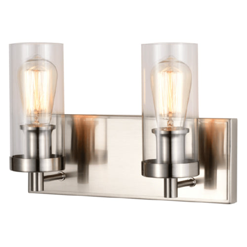 Litup LIT3222SN+MC-CL, 2-Light Vanity, 60W, Medium E26 Base, Satin Nickel Finish with Clear Glass, Replaceable Multi Color Socket Rings Included, Can Be Mounted Up or Down