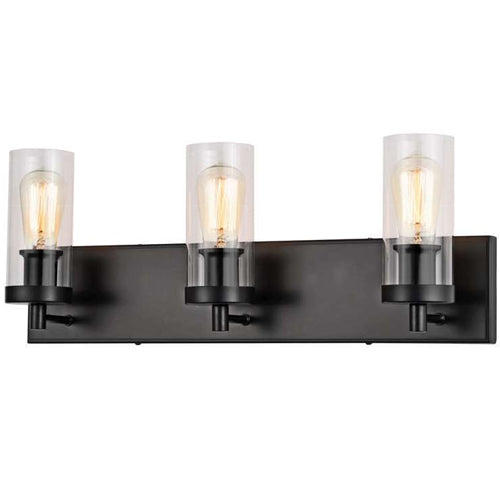 Litup LIT3223BK+MC-CL, 3-Light Vanity, 60W, Medium E26 Base, Black Finish with Clear Glass, Replaceable Multi Color Socket Rings Included, Can Be Mounted Up or Down