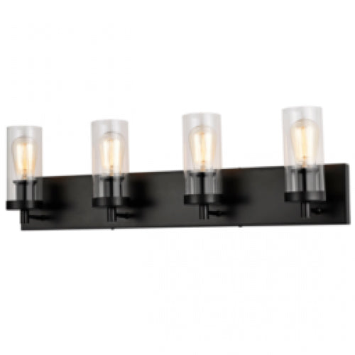 Litup LIT3224BK+MC-CL, 4-Light Vanity, 60W, Medium E26 Base, Black Finish with Clear Glass, Replaceable Multi Color Socket Rings Included, Can Be Mounted Up or Down