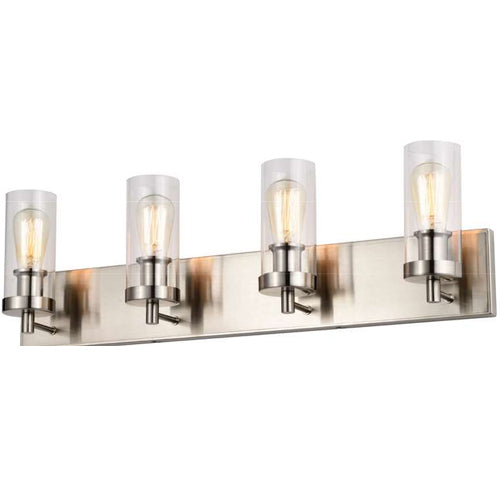 Litup LIT3224SN+MC-CL, 4-Light Vanity, 60W, Medium E26 Base, Satin Nickel Finish with Clear Glass, Replaceable Multi Color Socket Rings Included, Can Be Mounted Up or Down