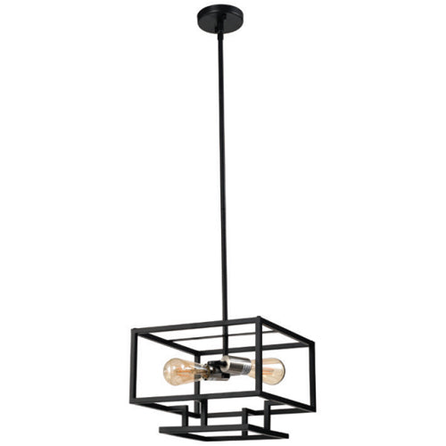 Litup LIT3330BK-SN, 2-Light Pendant, 60W, Medium E26 Base, Black Finish with Satin Nickel Socket