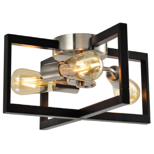 Litup LIT33341BK-SN, 3-Light 14'' Semi Flush Mount, 60W, Medium E26 Base, Black Finish with Satin Nickel Sockets