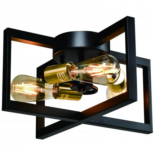 Litup LIT3341BK-GD, 3-Light 14'' Semi Flush Mount, 60W, Medium E26 Base, Black Finish with Gold Sockets