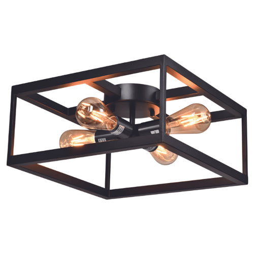 Litup LIT3342BK-BK, 4-Light 16'' Semi Flush Mount, 60W, Medium E26 Base, Black Finish with Black Socket