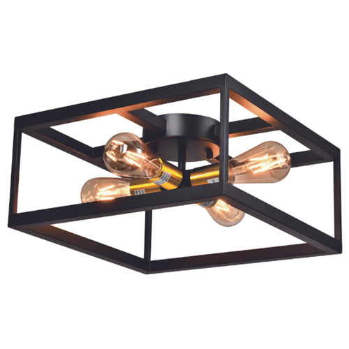 Litup LIT3342BK-GD, 4-Light 16'' Semi Flush Mount, 60W, Medium E26 Base, Black Finish with Gold Socket