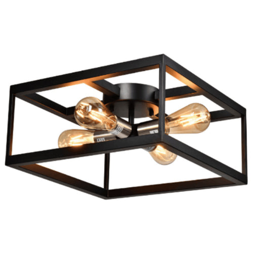 Litup LIT3342BK-SN, 4-Light 16'' Semi Flush Mount, 60W, Medium E26 Base, Black Finish with Satin Nickel Socket