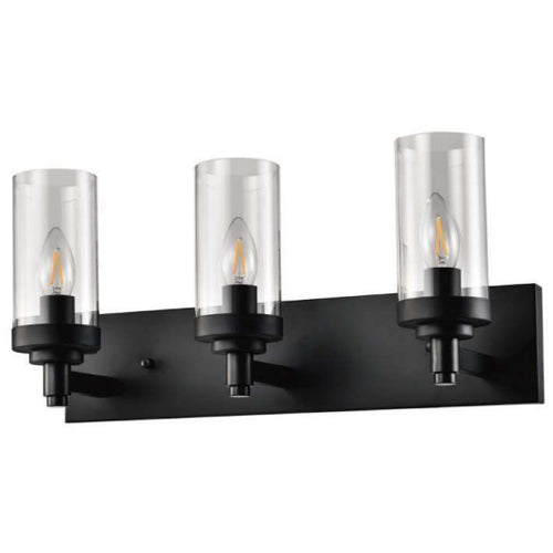 Litup LIT4023BK+MC-CL, 3-Light Vanity, 60W, Medium E26 Base, Black Finish with Clear Glass, Replaceable Multi Color Socket Rings Included