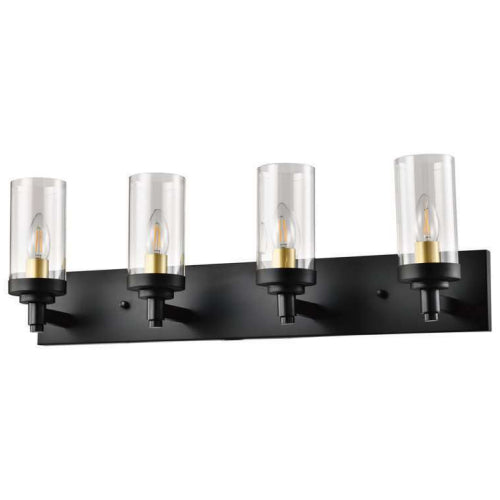 Litup LIT4024BK+MC-CL, 4-Light Vanity, 60W, Medium E26 Base, Black Finish with Clear Glass, Replaceable Multi Color Socket Rings Included