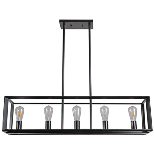 Litup LIT4251BK+MC, 5-Light 40''' Linear Pendant, 60W, Medium E26 Base, Black Finish with Replaceable Multi Color Socket Rings