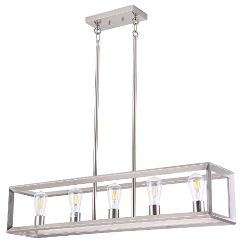 Litup LIT4251SN+MC, 5-Light 40''' Linear Pendant, 60W, Medium E26 Base, Satin Nickel Finish with Replaceable Multi Color Socket Rings