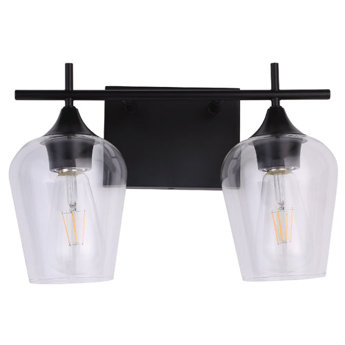 Litup LIT5322BK+MC-CL, 2-Light Vanity, 60W, Medium E26 Base, Black Finish with Clear Glass, Replaceable Multi Color Socket Rings Included, Can Be Mounted Up or Down