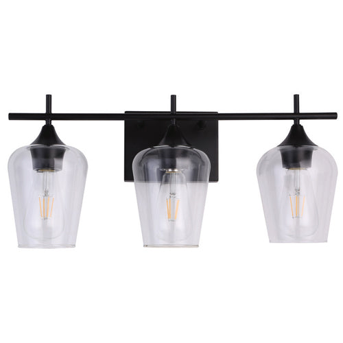 Litup LIT5323BK+MC-CL, 3-Light Vanity, 60W, Medium E26 Base, Black Finish with Clear Glass, Replaceable Multi Color Socket Rings Included, Can Be Mounted Up or Down