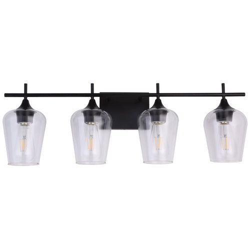 Litup LIT5324BK+MC-CL, 4-Light Vanity, 60W, Medium E26 Base, Black Finish with Clear Glass, Replaceable Multi Color Socket Rings Included, Can Be Mounted Up or Down